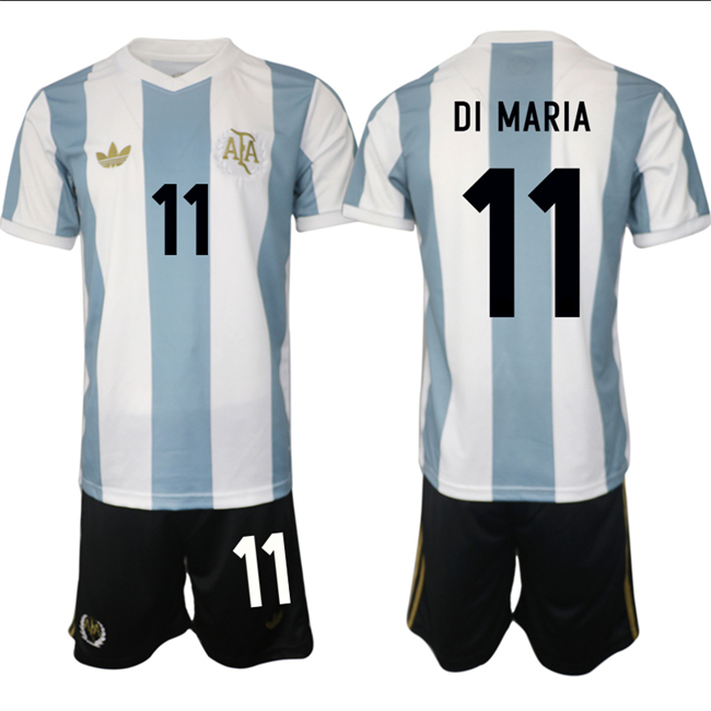 Men's Argentina #11 Ángel Fabián Di María White/Blue 2024-25 50th Anniversary Home Soccer Jersey Suit